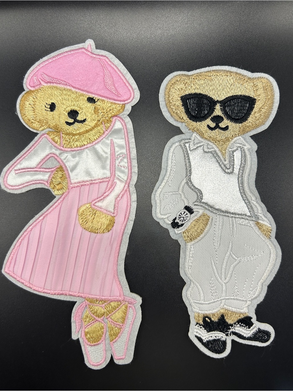 Cute Embroidered Bear Iron-On Patches - Pink & White a lot of 2